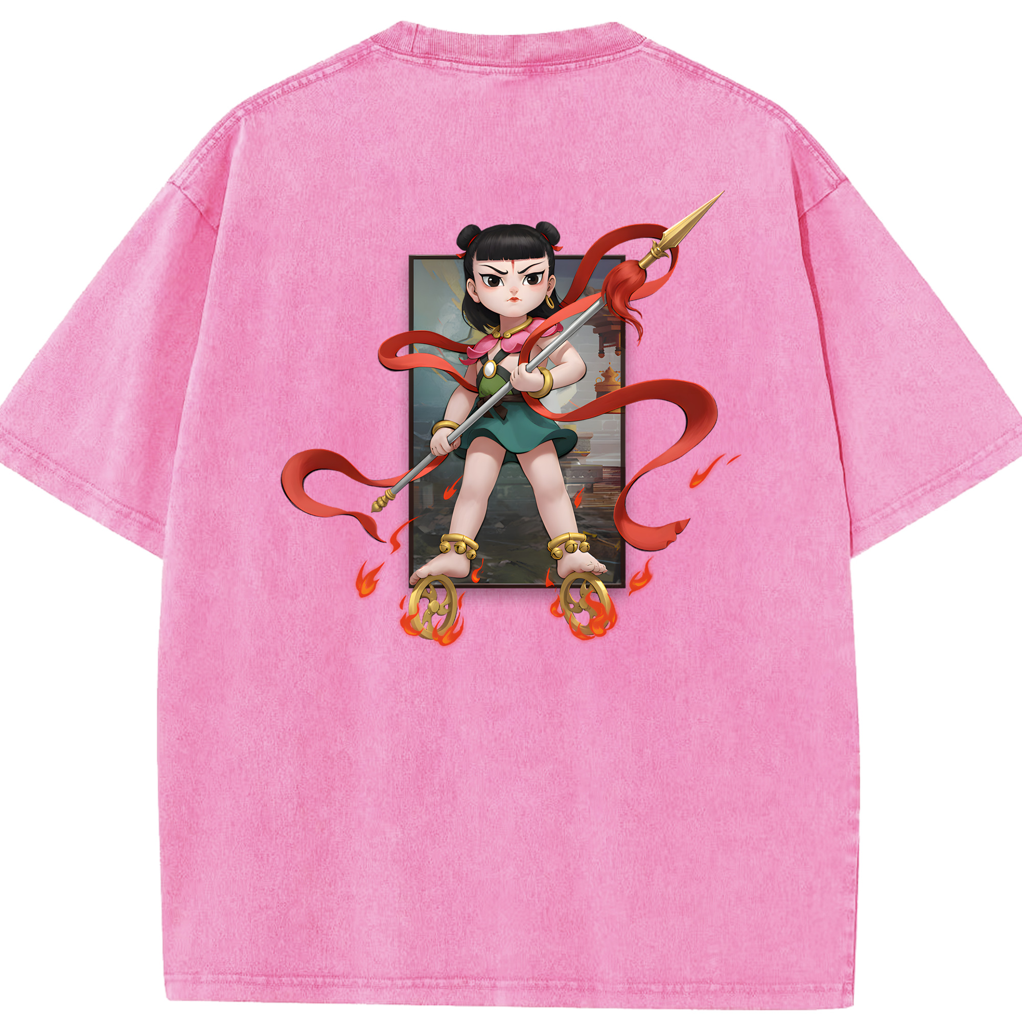 （画像用） Ne Zha 2 ナタ 魔童の大暴れ 綿100% ヴィンテージ風 半袖Tシャツ（背面プリント）